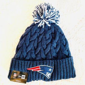 NFL Official New England Patriots Women's Cable Knit Blue Glitter Pom Hat NWT